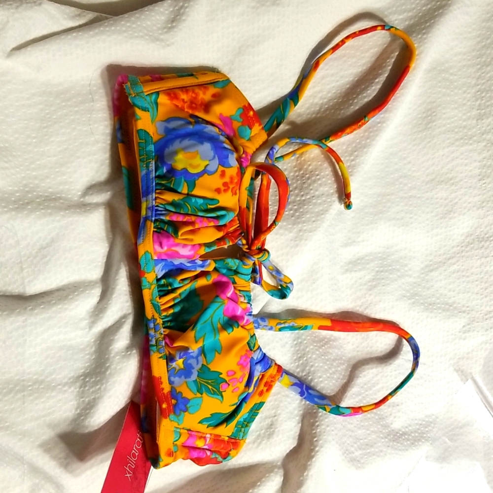 NWT DRAWSTRING PADDED ( REMOVABLE) SWIM BRA TOP SWIMSUIT BIKINI TOP FLORAL